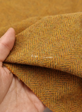 复古 姜黄色小人字纹彩点羊毛毛呢毛料面料西装裤子套装半裙布料