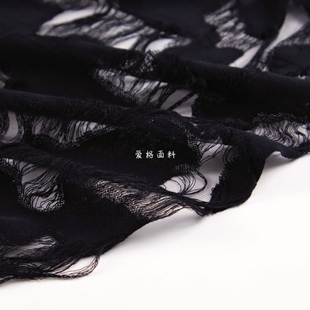 薄款弹力亲肤 黑色镂空双层破洞流苏全棉网布面料打底衫半裙布料
