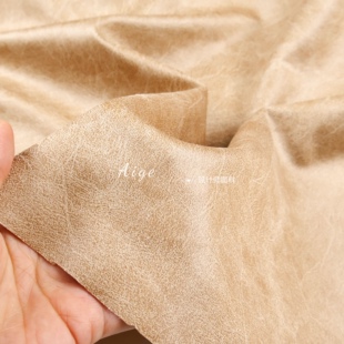 做旧 卡其色麂皮绒皮革布料仿皮PU风衣夹克画框设计师服装面料DIY