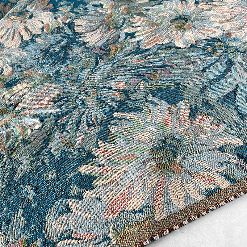 油画提花●蓝色硬挺廓形梵高艺术织花面料春秋外套半裙包包布料