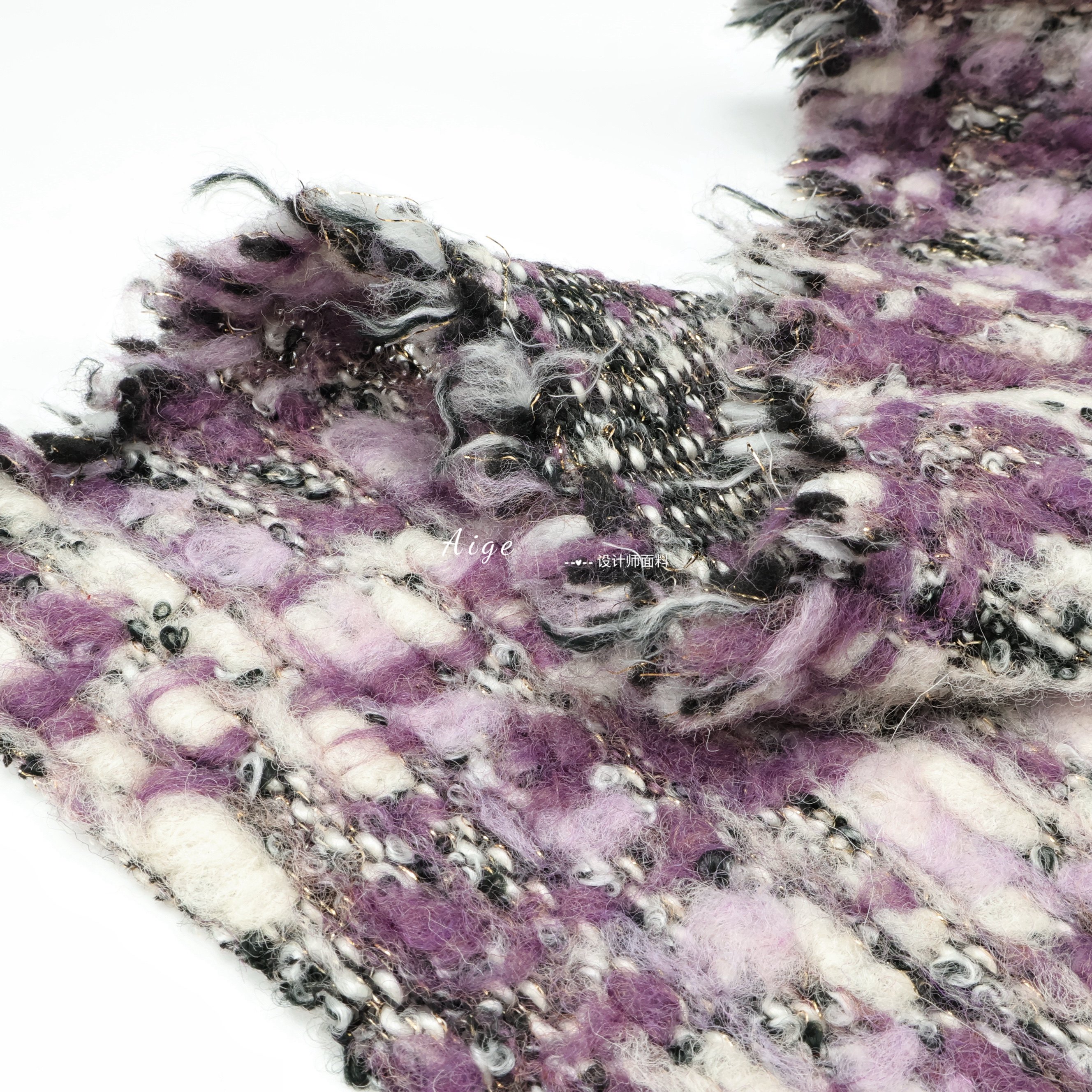 进口 紫色织金丝羊羔毛针织羊毛小香风面料套装连衣裙半身裙布料