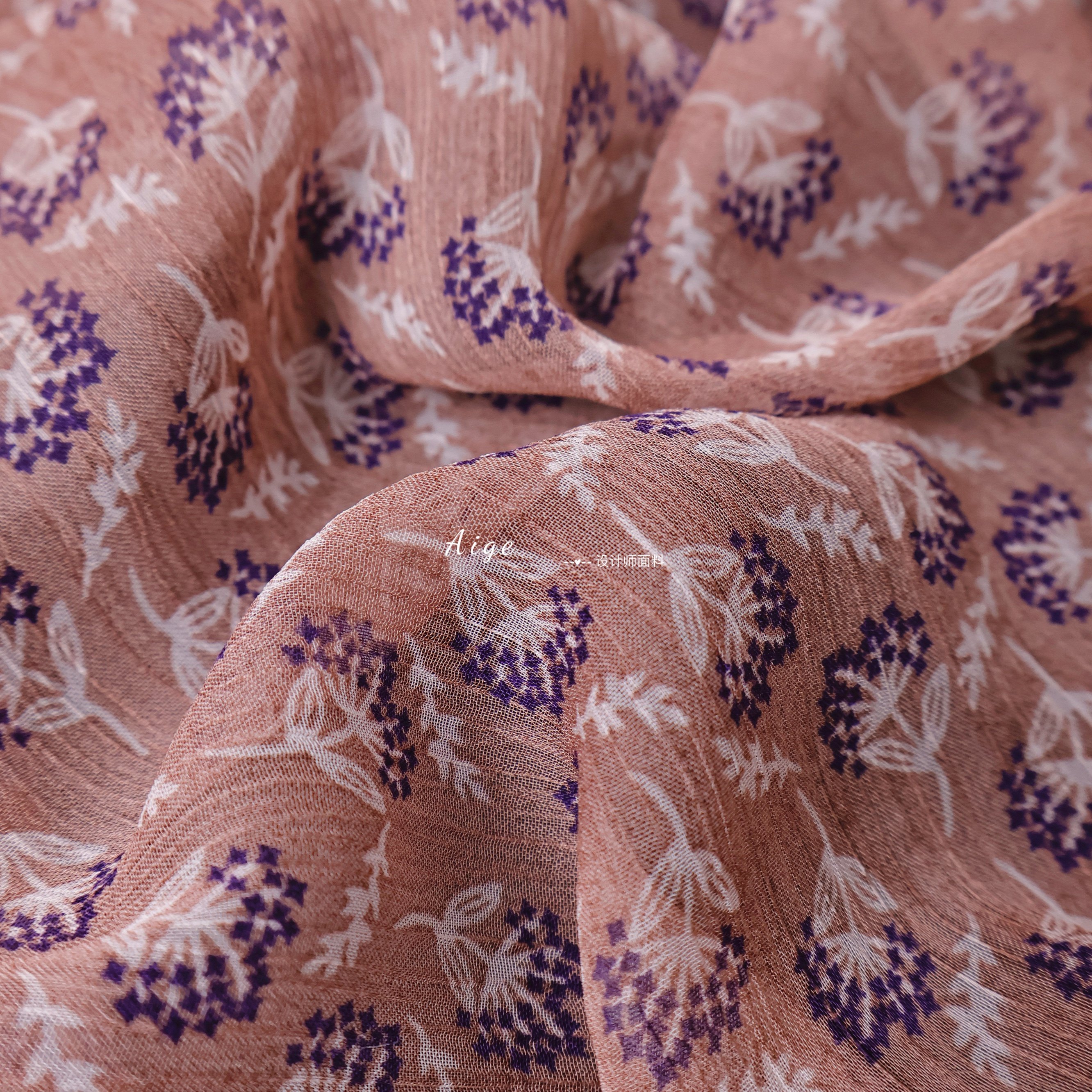 半透亲肤 皮粉色拓染风小碎花印花雪纺面料衬衫连衣裙旗袍布料DIY