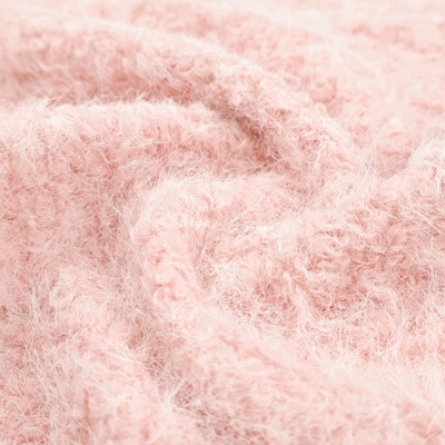 软糯加厚弹力 马卡龙蓝色拉毛长毛针织羊毛毛料面料外套毛衣布料