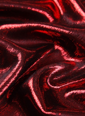 柔软光泽垂感 鸽血红烫金化纤时装面料衬衫礼服舞台设计师布料DIY