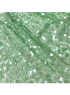 微透光泽 浅绿色立体流苏亮片时装面料春夏衬衫长裙礼服时装布料