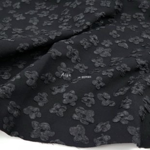 立体凹凸感 黑色小花泡浮雕提花布料背心裙伞裙服装面料手工DIY