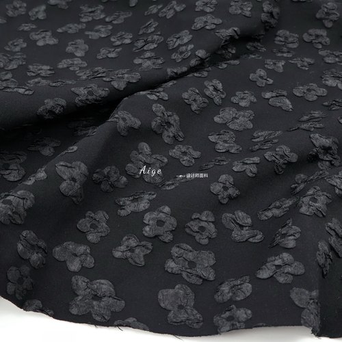 立体凹凸感  黑色小花泡浮雕提花布料背心裙伞裙服装面料手工DIY