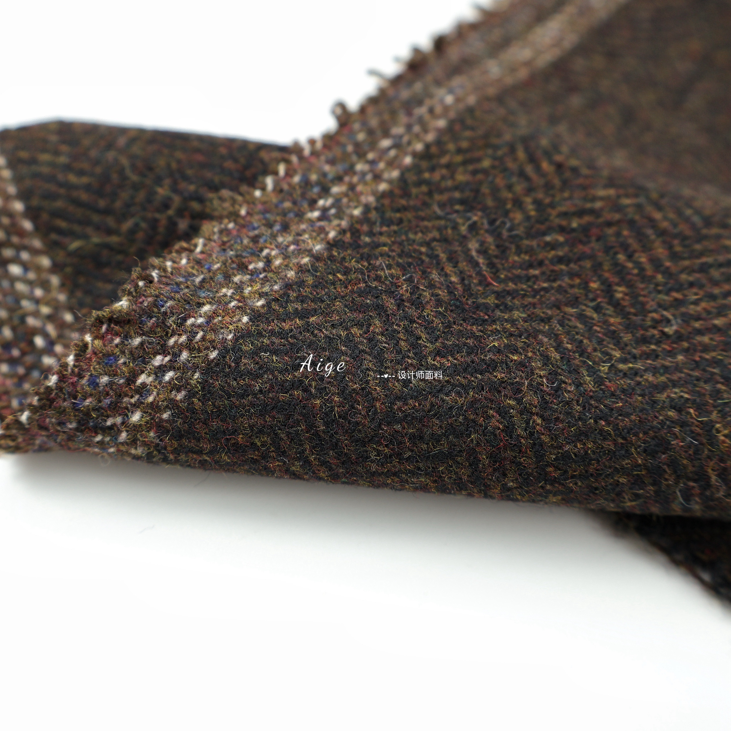 tweed进口 深棕色彩纱混色小人字纹复古羊毛毛呢毛料面料西装布料
