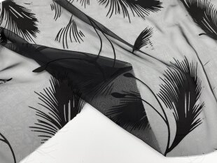 柔软垂感半透 汉服旗袍裙子布料 黑色水草花烂花绡雪纺面料古装