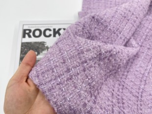 奢华亮丝 香芋紫羊毛编织粗花呢面料小香风套装连衣裙高定布料diy