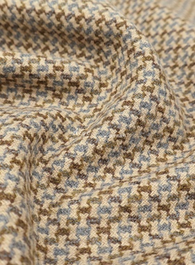 进口 咖色色织小格子tweed复古羊毛毛料毛呢面料西装马风衣布料