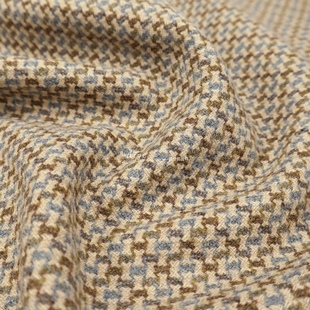 进口 咖色色织小格子tweed复古羊毛毛料毛呢面料西装马风衣布料