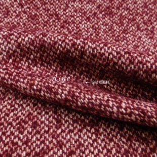 柔软保暖 暗红色彩点编织羊毛毛料面料冬天外套风衣大衣布料批发