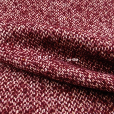 柔软保暖 暗红色彩点编织羊毛毛料面料冬天外套风衣大衣布料批发