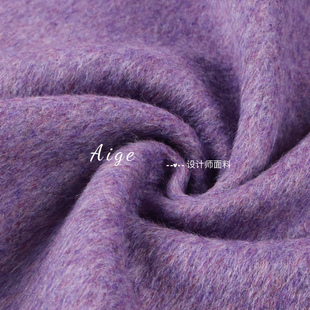 加厚双层 紫色白色双面顺毛羊毛毛料毛呢面料冬天大衣外套布料