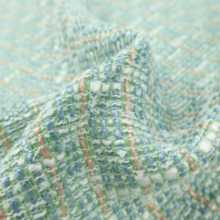 浅绿 薄型格纹编织粗花呢小香风面料套装半裙外套春秋布料手工diy