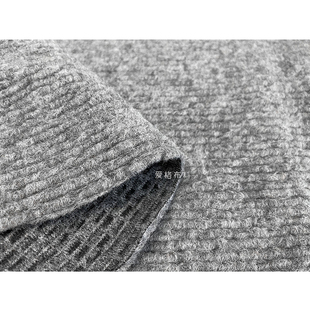 加厚亲肤 浅灰黑色条纹肌理纯羊毛弹力针织毛料面料秋冬毛衣布料