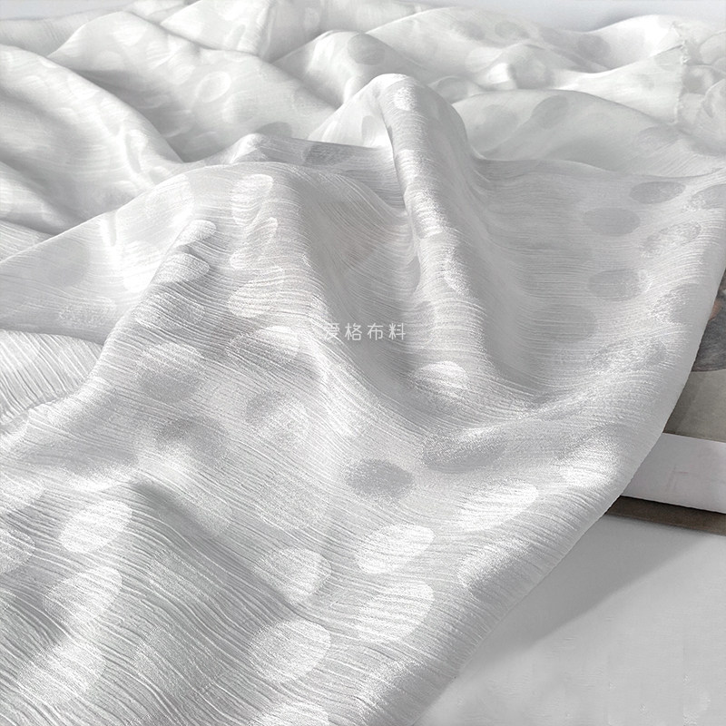 白色光泽缎面波点双绉垂缎雪纺面料柔软丝滑衬衫裙子旗袍春夏布料