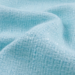 薄款进口 淡蓝色光泽亮丝柔软编织小香风粗花呢布料套装半裙面料