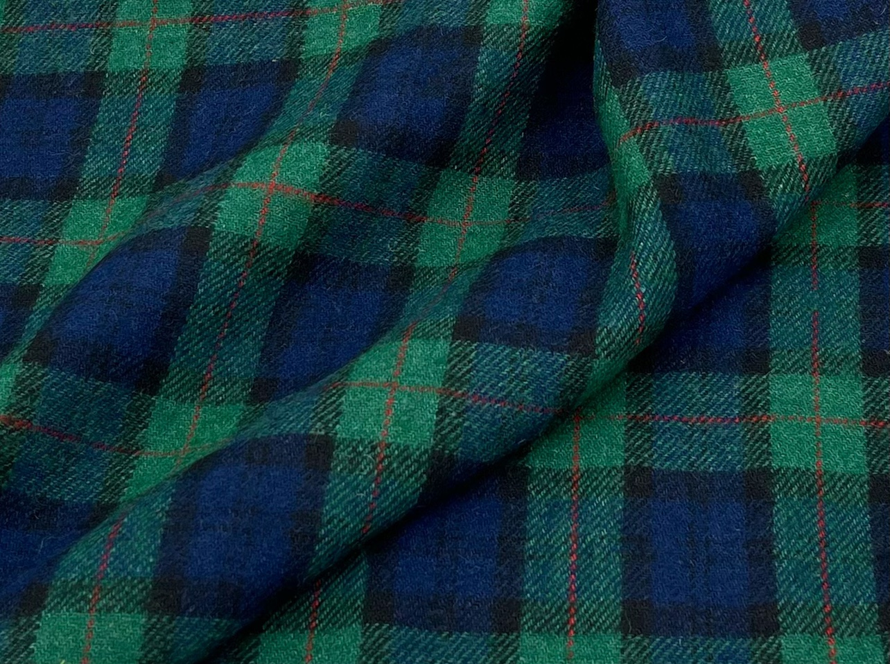原装进口 蓝绿撞色复古格纹纯羊毛呢面料西装套装春秋设计师布料