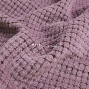100%wool 紫色小格子顺毛羊绒羊毛毛呢毛料面料冬天大衣外套布料