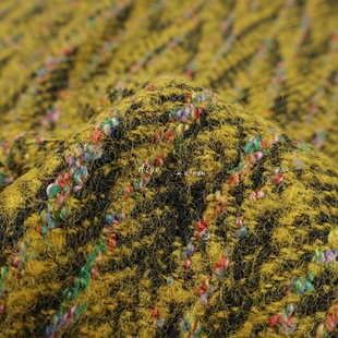 原装进口 姜黄色系线条混色人字纹羊毛粗花呢面料大衣外套布料diy