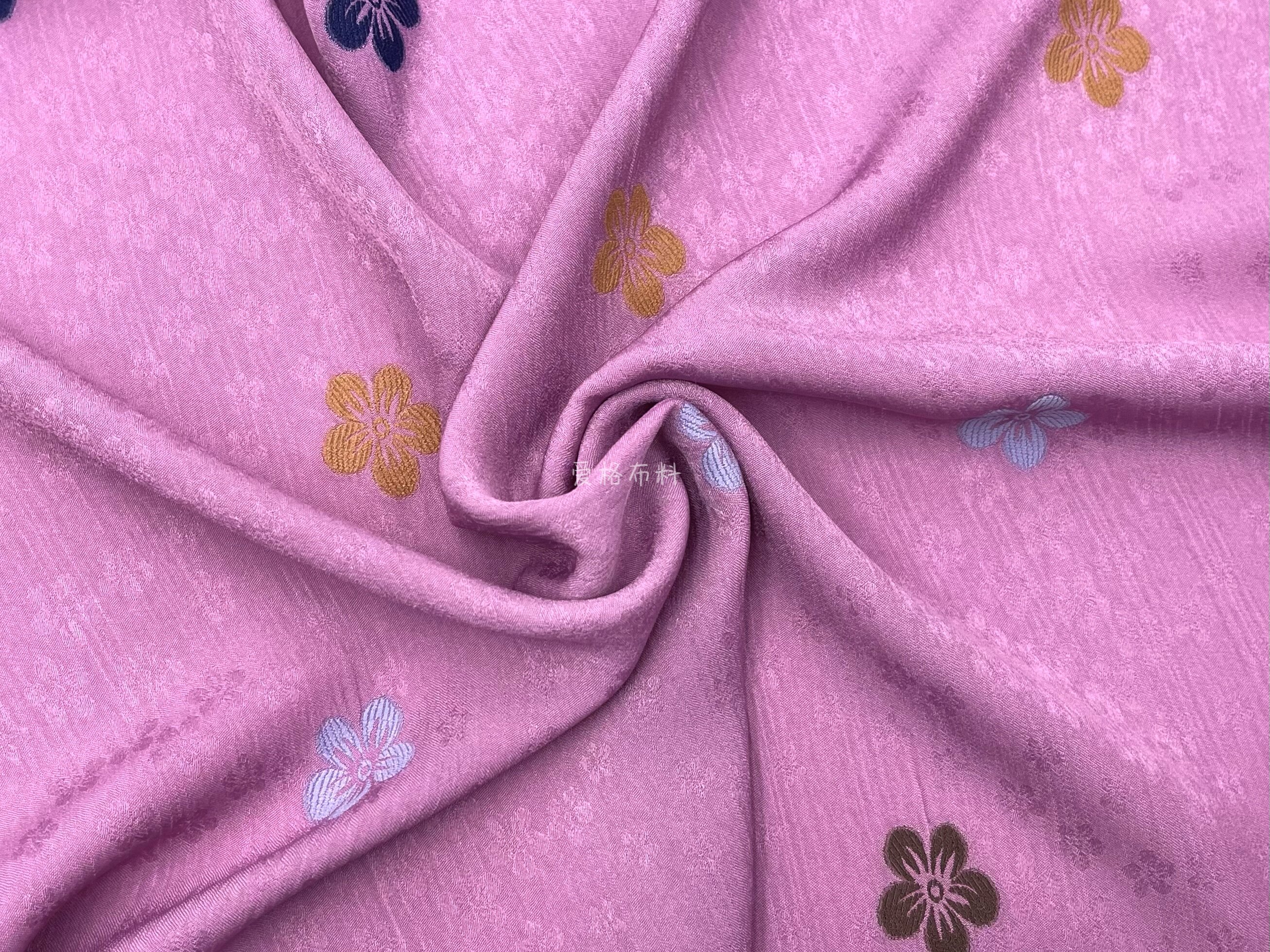 柔软抗皱垂感 紫粉色彩色小花暗纹提花面料旗袍汉服古装裙布料diy