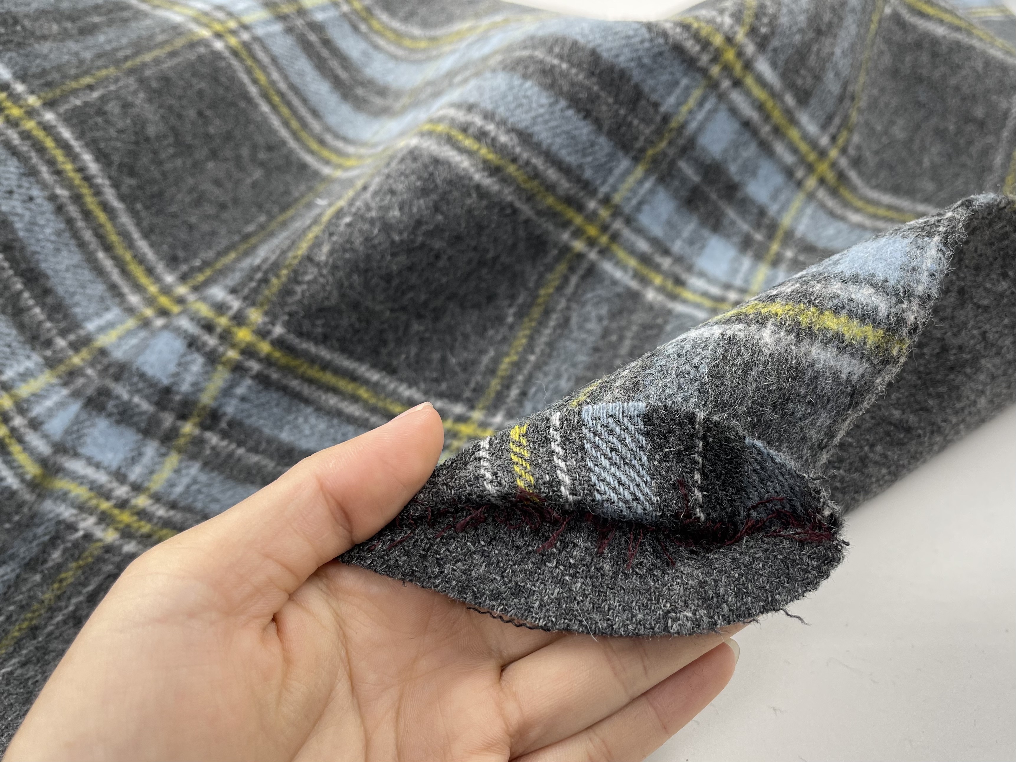 加厚双面 灰色格纹双层可剥羊毛面料秋冬大衣外套夹克服装布料diy