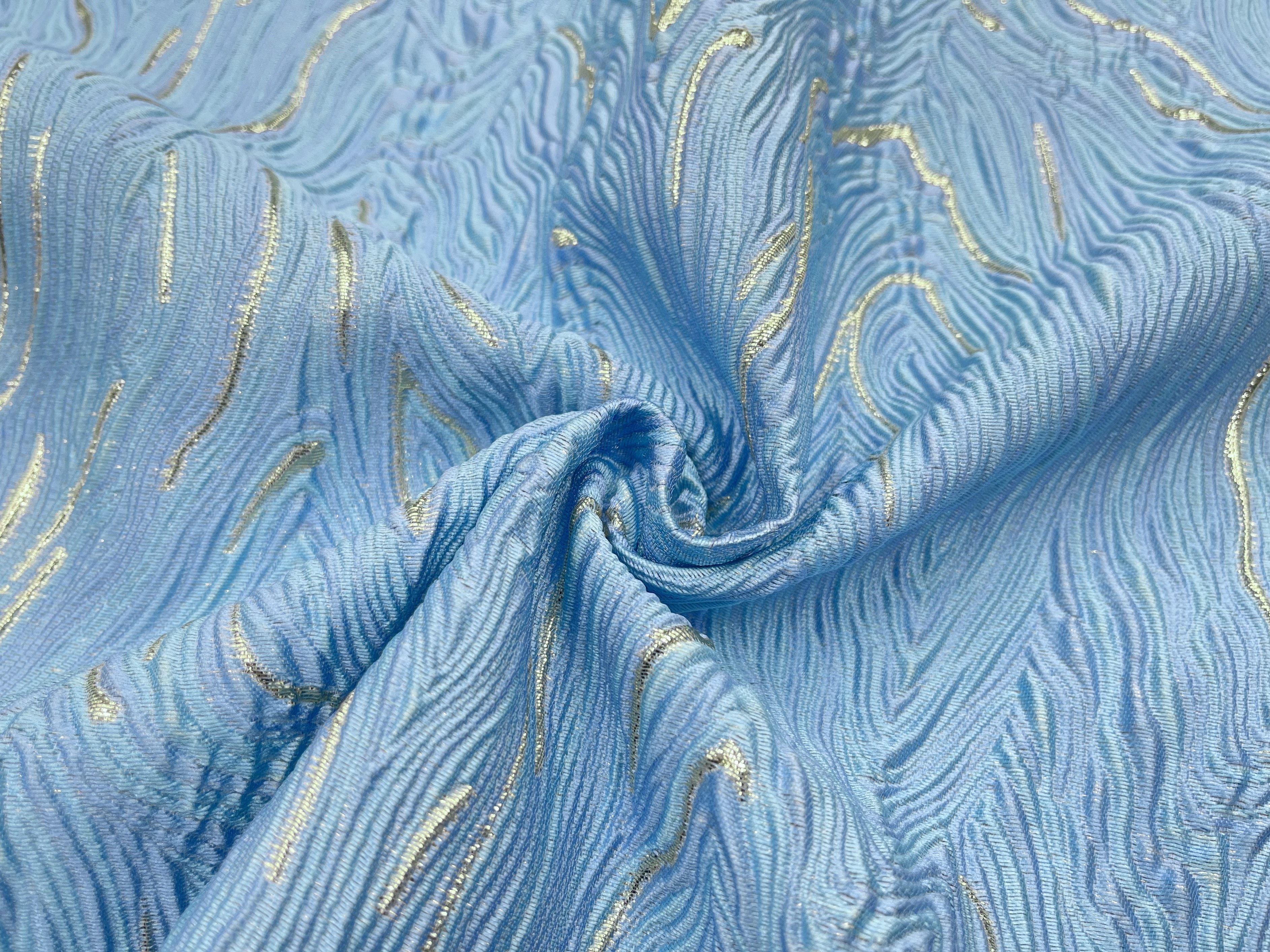 蓝色流水纹 立体肌理提花双面闪光丝光油画艺术布料diy设计师面料