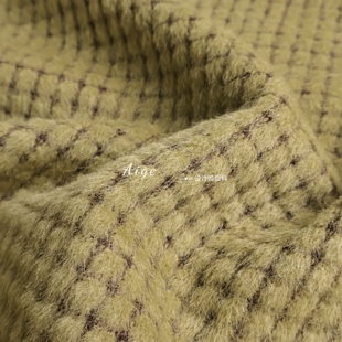 绿色小格子顺毛羊绒羊毛毛呢毛料面料冬天大衣外套布料 100%wool