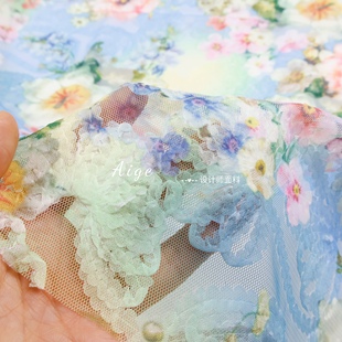 网纱盘花●独家进口弹力半透立体绣花网布面料半裙设计师春夏布料