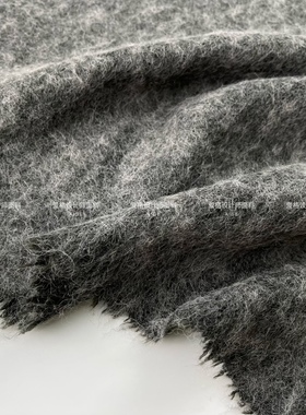 原装进口 灰色系长毛马海毛微弹力针织羊毛毛料面料套装大衣布料