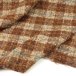 进口复古 大衣布料DIY 棕色格纹苏力羊毛粗纺编织毛料毛呢面料西装