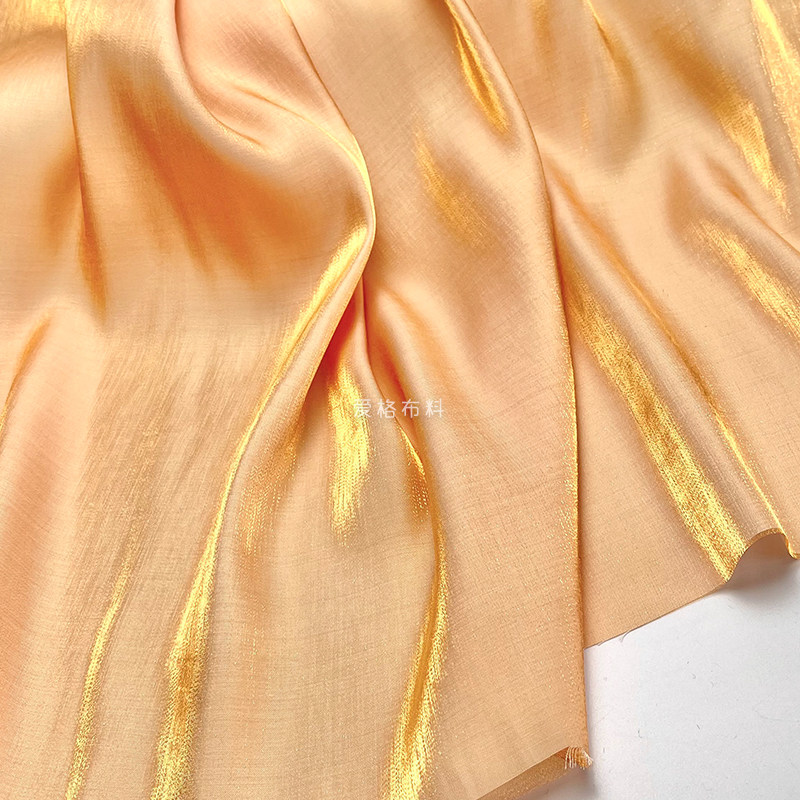 廓形光泽感 橘色系单层不透天丝麻亚麻棉麻面料古装汉服旗袍布料