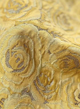廓形立体感 黄色玫瑰织金光泽凹凸浮雕提花面料古装汉服古装布料