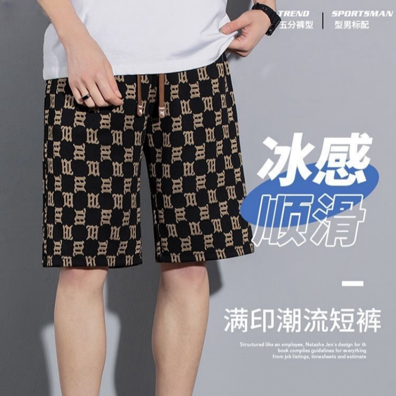 美式痞帅夏季2025透气冰丝裤男生新款宽松休闲裤子潮牌男短裤五分