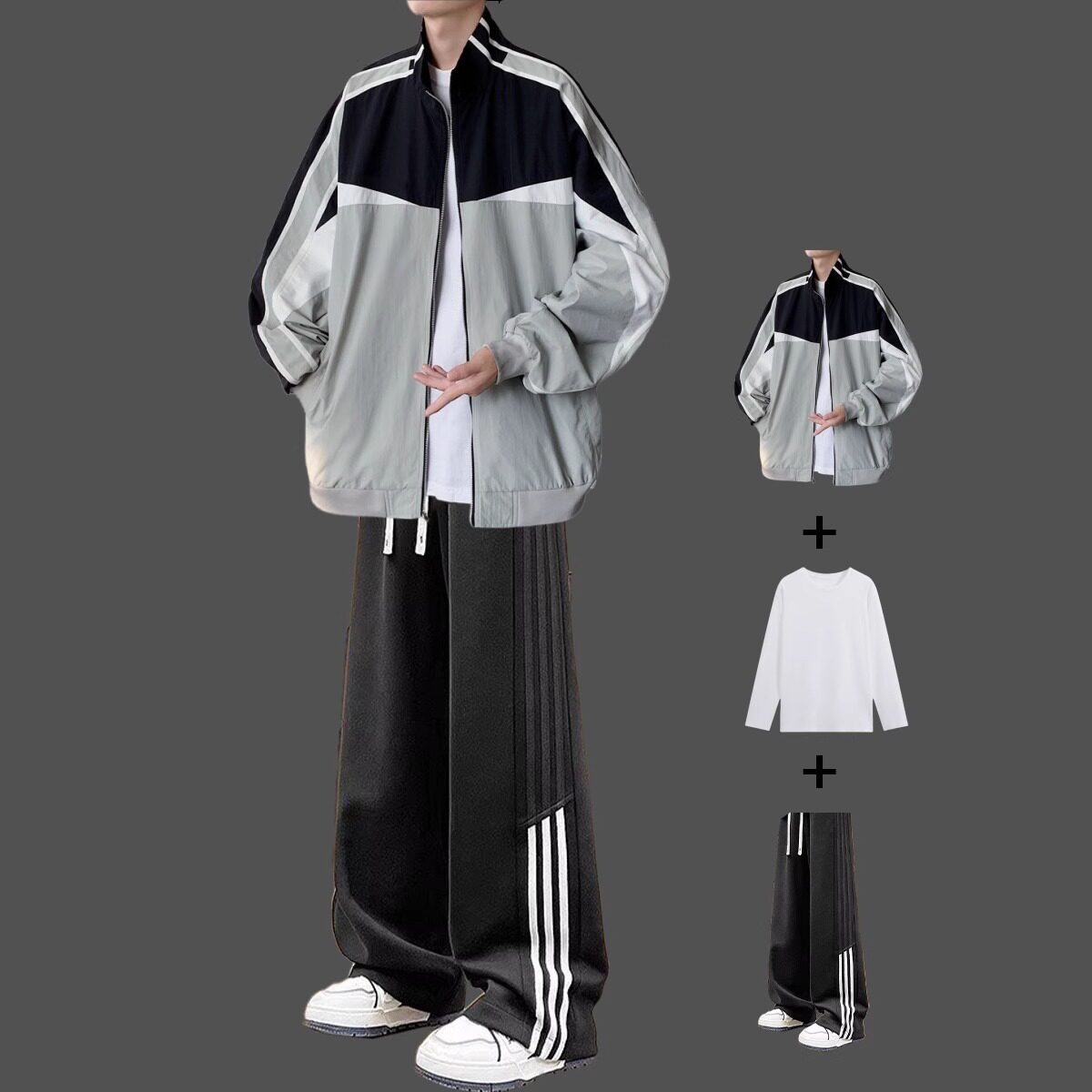 套装外套春秋季男装夹克立领男拼色服学生衣服潮流棒球休闲潮运动