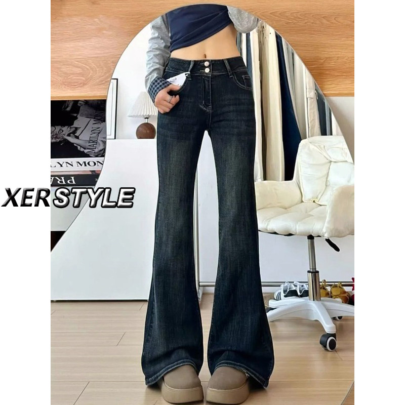 145小个子复古美式双扣弹力高腰微喇牛仔裤女春季显瘦马蹄喇叭裤,女装/女士精品,牛仔裤,淘宝优惠券,粉丝福利购,淘宝优惠卷