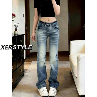 女春季 直筒牛仔裤 新款 修身 145小个子美式 显瘦百搭裤 潮酷低腰窄版