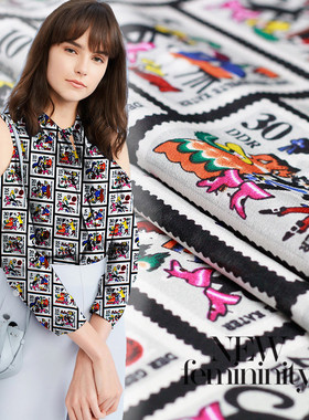 七彩之韵真丝双绉白色邮票春夏桑蚕丝连衣裙衬衣服装定制面料布料