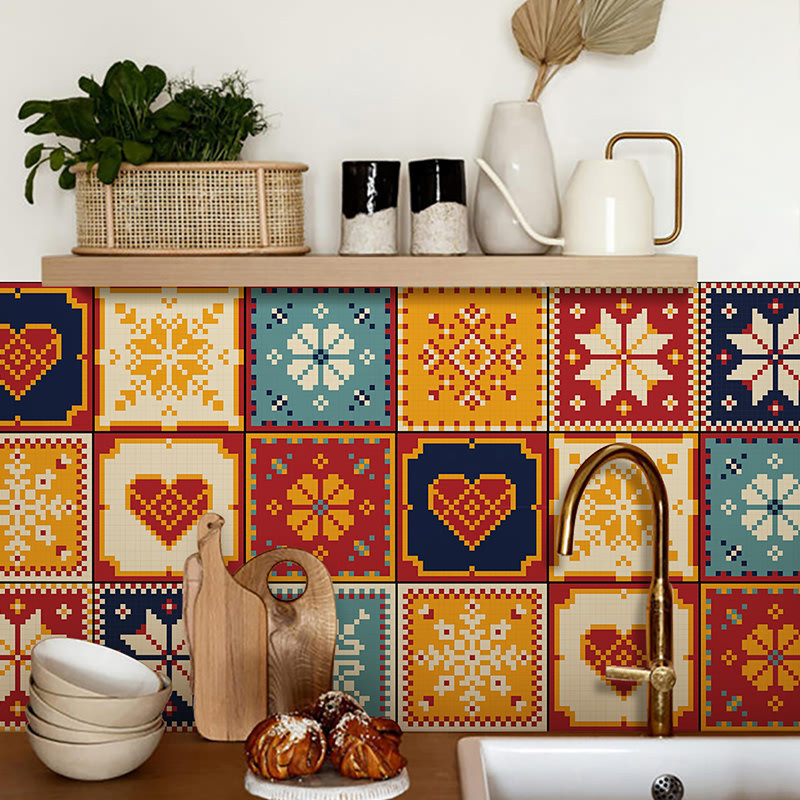 厨房防油瓷砖贴纸卫生间装饰贴纸自粘壁纸墙贴花砖防水地贴地中海