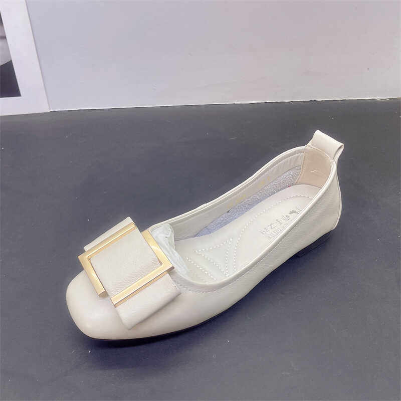 撤柜处理2024夏时尚方头浅口方扣一脚蹬大码豆豆鞋平底懒人鞋女鞋