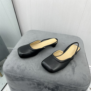 撤柜处理2023夏网红包头半拖鞋 复古方头粗跟气质两穿凉拖潮女单鞋