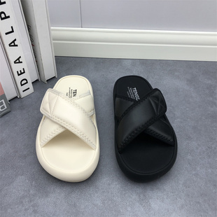 凉拖女拖鞋 撤柜处理2023夏时尚 交叉魔术贴厚底一字拖百搭外穿潮款