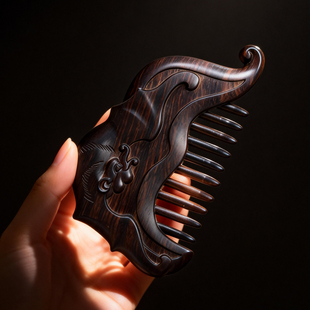 老豆妈乌木头皮按摩梳高端木雕形如大象意涵福禄吉祥头部经络梳子