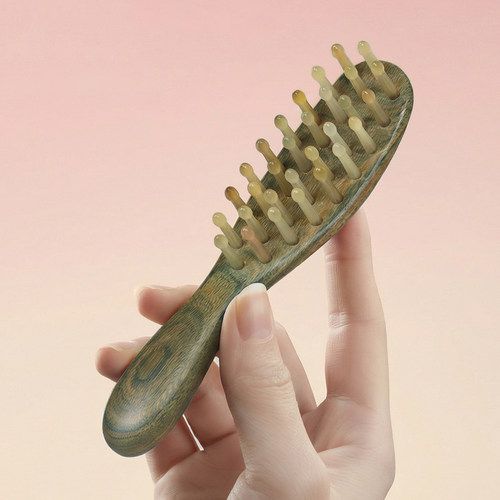 天然绿檀木头皮按摩梳羊角木梳女士专用头部经络按摩梳子家用