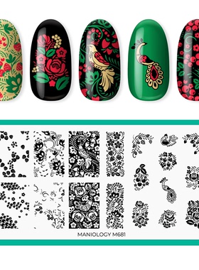 Maniology曼妮芝美甲印花板M681- 霍赫洛马午茶繁花浆果枝叶神鸟