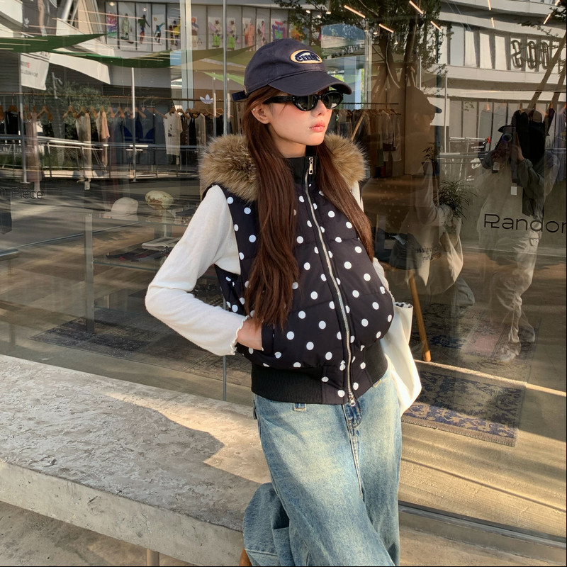 2026秋冬美式波点棉衣棉服女马甲