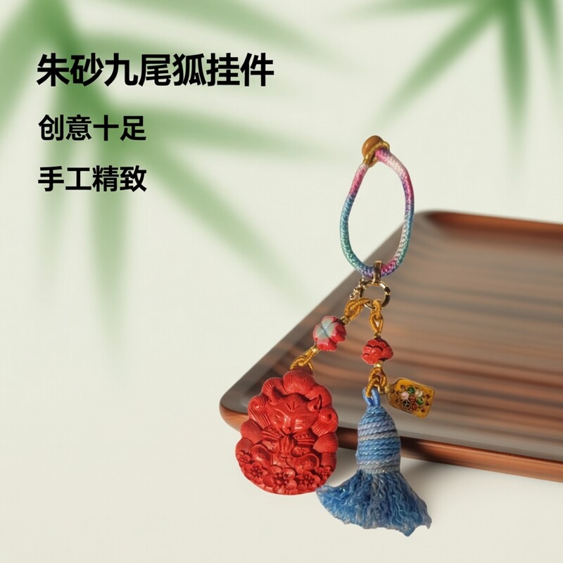 朱砂手机挂件红砂九尾狐纯手工制作包挂吊坠汽车挂件钥匙扣创意