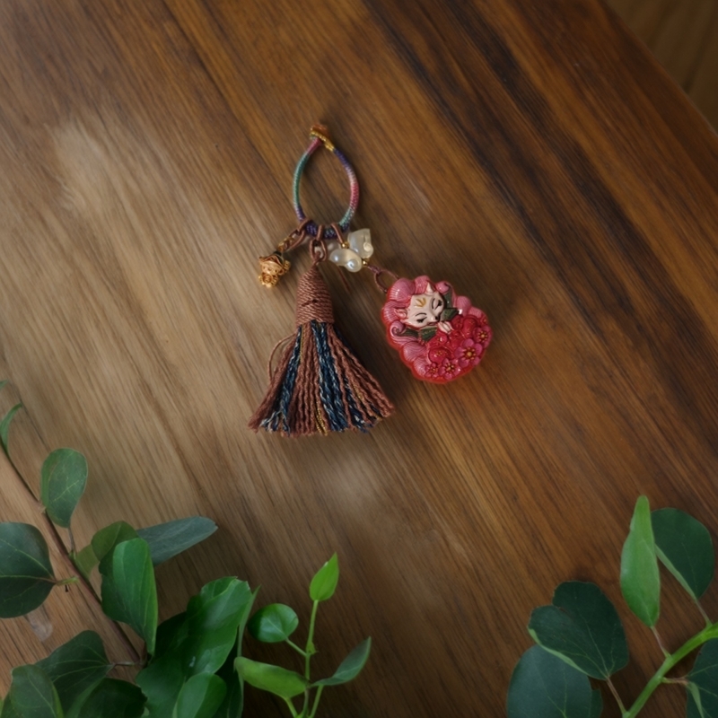 朱砂彩绘唐卡狐狸九尾狐高含量水飞砂本命年男女款手机钥匙挂坠